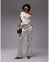 Mango - Satin Touch Ruched Off Shoulder Top - Lyst