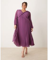 ASOS - Asos Design Curve Twist Detail Wrap Front Pleated Midi Dress - Lyst