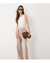 ASOS - Tall Tailored Belted Wide Leg Trouser With Linen - Lyst