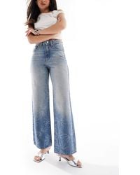 ONLY - Hope Extra High Waist Wide Leg Rhinestone Jeans - Lyst