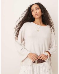 ASOS - Gebreide T-Shirt Met Lange Mouwen En Geweven Boord - Lyst