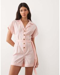 Wednesday's Girl - Short Sleeve Tie Waist Playsuit - Lyst