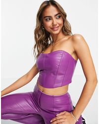 Miss Selfridge - Faux Leather Corset Bandeau Top - Lyst