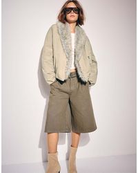 Stradivarius - Padded Shawl Neck Faux Fur Jacket - Lyst