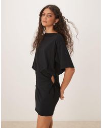 ASOS - Robe t-shirt courte et souple à détail froncé - noir-pas - Lyst