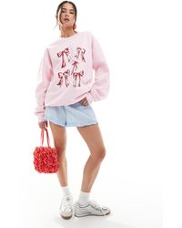Miss Selfridge - Bow Print Oversized Sweatshirt - Lyst