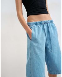 TOPSHOP - Denim Pull On Barrel Short - Lyst