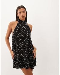 ASOS - Plisse Halter Neck Mini Dress With Ruffle Hem - Lyst