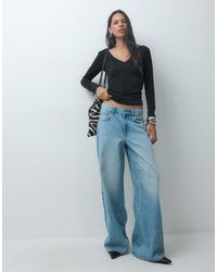 Mango - V Neck Long Sleeve T-Shirt - Lyst