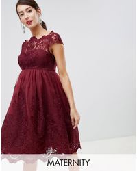 Chi Chi London Chi Chi London - Zwangerschapskleding - Midi-jurk Met Kanten Detail - Rood