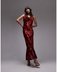 TOPSHOP - Vestito Lungo Strutturato Con Motivo Di Rose E Scollo Ad Anello - Lyst