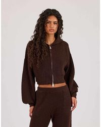 CERNUCCI - Waffle Knit Cropped Zip Through Hoodie - Lyst