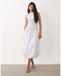 ASOS - Shirred Poplin Maxi Dress With Volume Skirt - Lyst