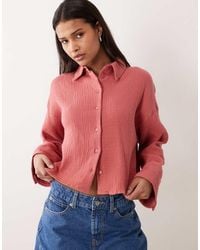 ASOS - Cropped Textured Cotton Shirt - Lyst