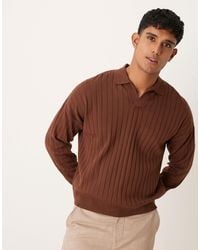 ASOS - Relaxed Knitted Boxy Fit Long Sleeve Ribbed Notch Neck Polo - Lyst