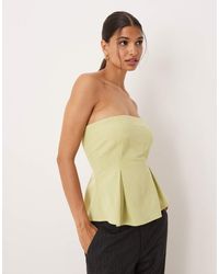 ASOS - Top Con Escote Palabra De Honor Y Cintura Entallada De Mezcla De Lino De (Parte De Un Conjunto) - Lyst