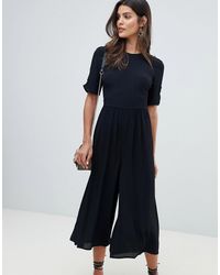 ASOS Tea Jumpsuit With Ruched Sleeve Detail - Black