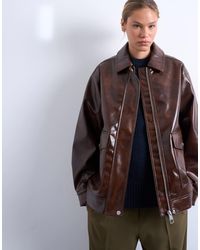 TOPSHOP - Faux Leather Shiny Mottled Patch Pocket Shacket - Lyst
