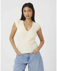 Brave Soul - Cap Sleeve V-Neck Fitted T-Shirt - Lyst