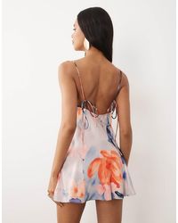 asos design bias cut mini satin dress with floral embellishment ASOS DESIGN