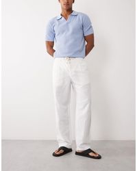 Mango - Linen Blend Straight Leg Draw String Trousers - Lyst