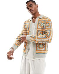 ASOS - Knitted Crochet Patchwork Button Through Polo - Lyst
