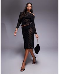 ASOS - Flocked Polka Dot Mesh Sheer Awkward Length Skirt - Lyst