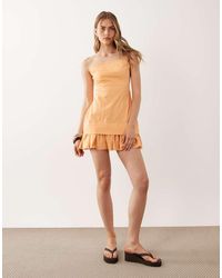 ASOS - Cotton Sateen Bandeau Mini Sundress With Ruffle Hem - Lyst