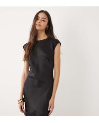 ASOS - Asos Design Tall Slash Neck Satin Mini Dress With Lace Hem - Lyst