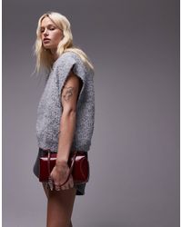 TOPSHOP - Knitted Crew Boucle Rib Off Shoulder Relaxed Vest - Lyst