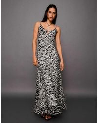 Bershka - Printed Midi Dress With Straps - Lyst