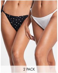 New Look - Confezione da 2 slip bikini con laccetti e a pois - Lyst