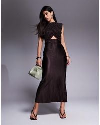 ASOS - High Neck With Cut Out Waist Drape Plisse Maxi Dress - Lyst