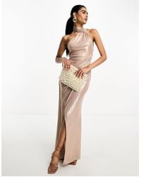 ASOS - Vestido largo rosa asimétrico con diseño drapeado y detalle - Lyst