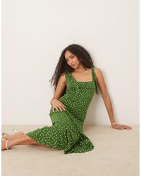 Nobody's Child - Vestido Midi Con Estampado De Lunares Y Tirantes Anudadas Adrian De - Lyst