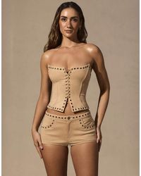 Oh Polly - Faux Suede Removable Strap Studded Corset Top Co-Ord - Lyst