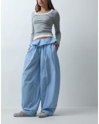 ASOS - Poplin Fold Over Pleated Wide Leg Trouser - Lyst