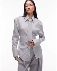 ASOS - Cinched Shoulder Pads Shirt With Tie - Lyst