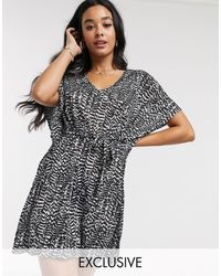 New Look Strand-kaftan Met Zwarte Dierenprint