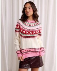 Threadbare - Fairisle Cable Knit Christmas Jumper - Lyst