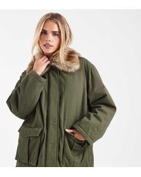 Miss Selfridge - Parka Con Solapas De Piel Sintética De -Verde - Lyst