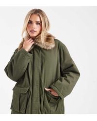 Miss Selfridge - Faux Fur Collar Parka - Lyst