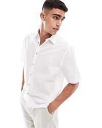 ASOS - Camicia A Maniche Corte Vestibilità Comoda Bianca Effetto Lino - Lyst
