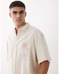 ASOS - Boxy Oversized Linen Blend Shirt With Placement Print - Lyst