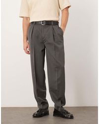 ASOS - Pantaloni Affusolati Oversize Eleganti Color Antracite Con Pieghe Sul Davanti - Lyst