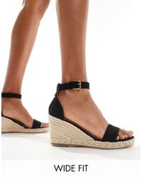 Truffle Collection - Wide Fit Jute Wedge Heeled Espadrille - Lyst