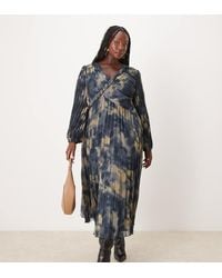 ASOS - Asos Design Curve Twist Detail Wrap Front Pleated Midi Dress - Lyst