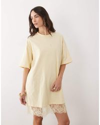 ASOS - Oversized Mini Dress With Lace Hem Trim - Lyst