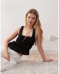 Reclaimed Vintage - Gathered Tie Front Top - Lyst