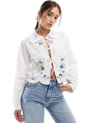 Object - Tie Front Shirt With Floral Embroidery - Lyst
